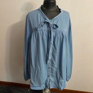 Terra & Sky Blue Button-down with necktie tunic, size 4X